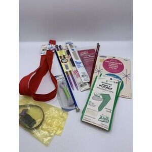 JUNK DRAWER SEWING LOT Vintage Knitting Needles,  Zippers, Crochet Hooks More!